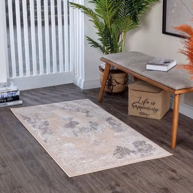 Livabliss Lustro Vintage Boho Rug in Beige, Grey and White, W: 160 cm, L: 220 cm