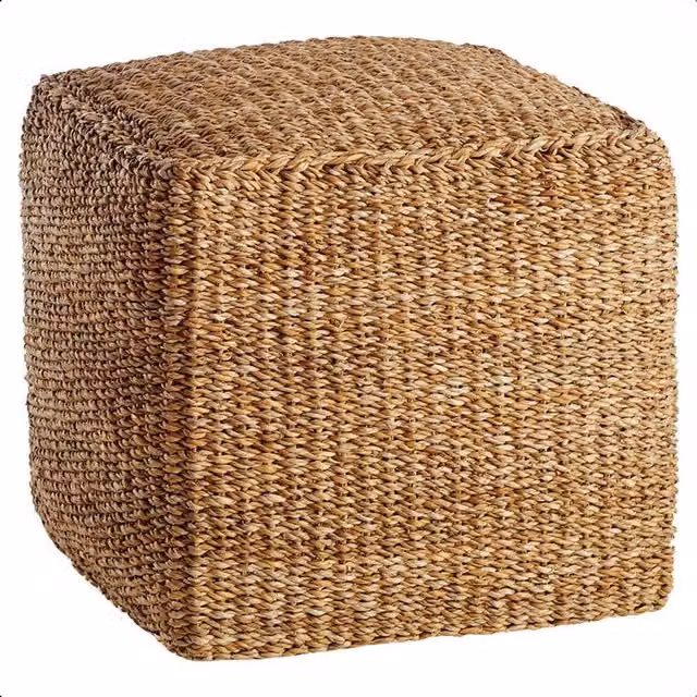 IDOOKA Square Jute Braided Pouffe Cube Foot Stool in Beige and Brown