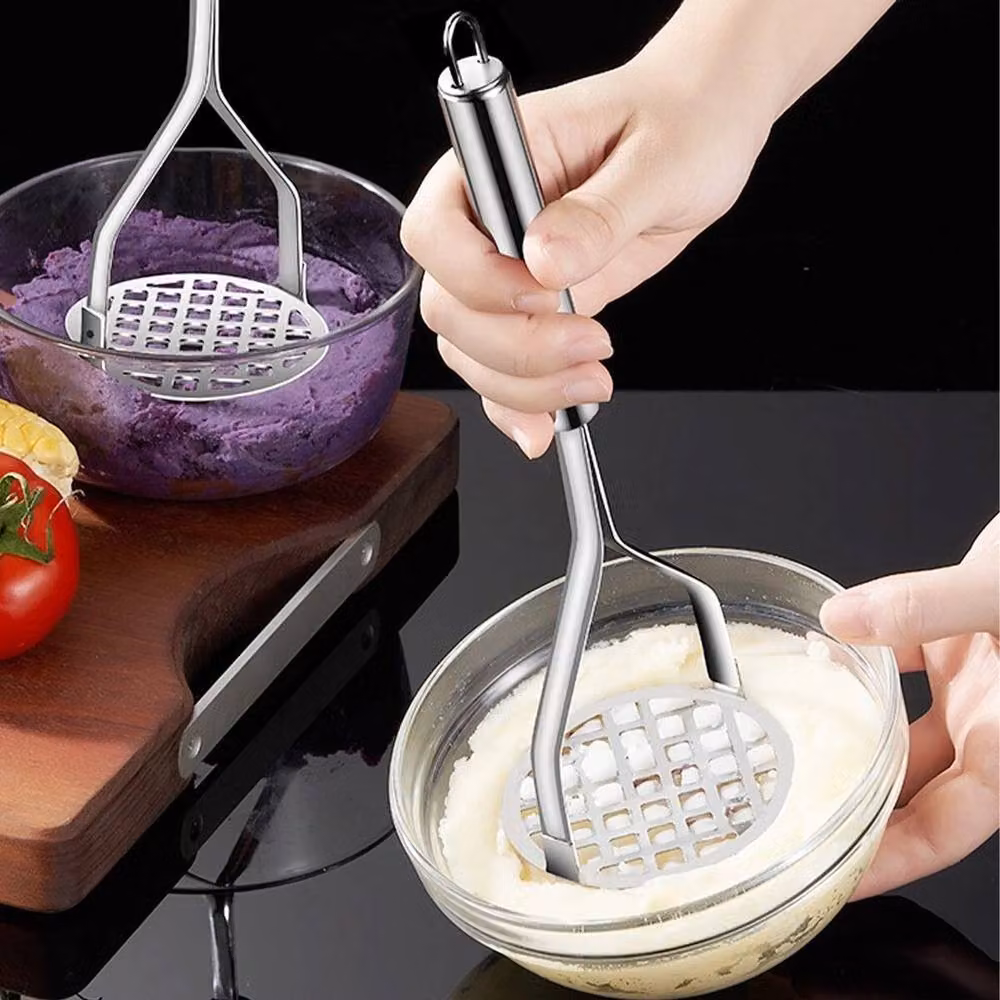 Pawnora Professional Stainless Steel Potato Masher and Vegetable Press in Silver – 3
