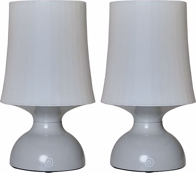 Pair of Colmar Grey LED Touch Table Lamps with White Cylinder Shades