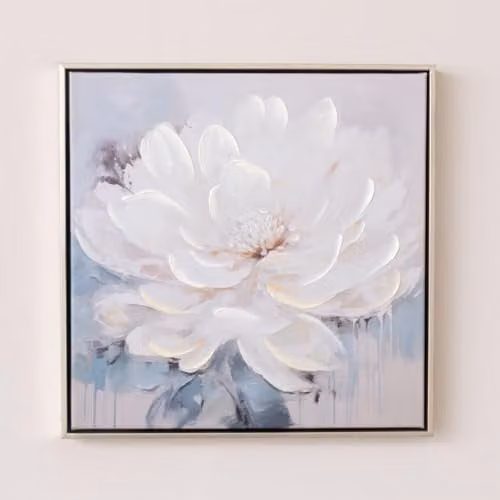 Melody Maison Vintage Floral Wall Art, White, Blue and Gold, W/D/H: 40 x 40 x 40 cm