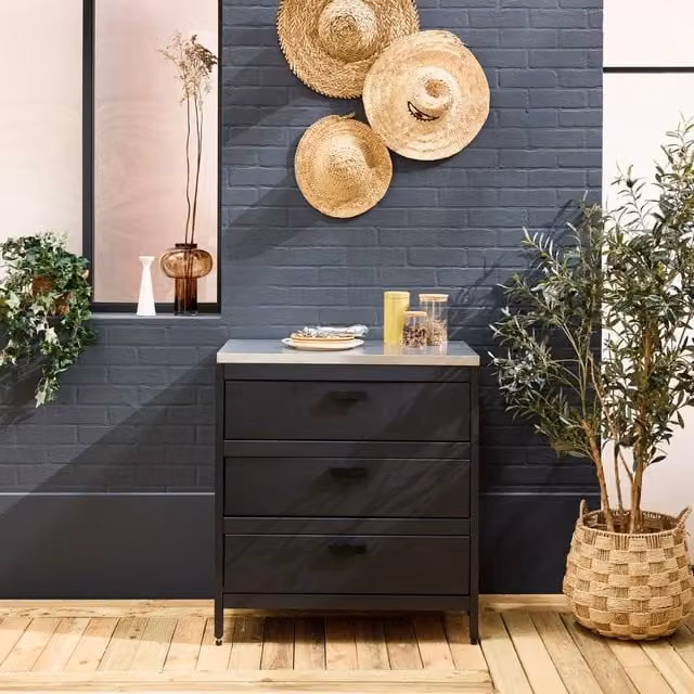 sweeek Black Steel Outdoor Kitchen Storage Module with 3 Drawers, W: 80 cm, H: 87.5 cm, D: 51 cm – 1