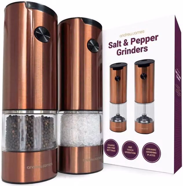 Andrew James Electric Salt and Pepper Mills in Bronze with Digital Display and Ceramic Mechanisms – 1
