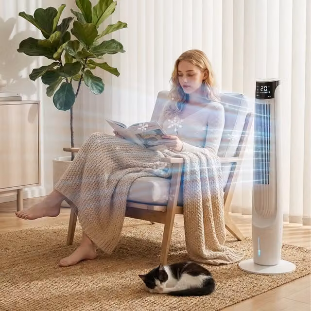 HOMCOM White Cooling Tower Fan with Sleep Mode, Timer, Oscillation and Ice Packs