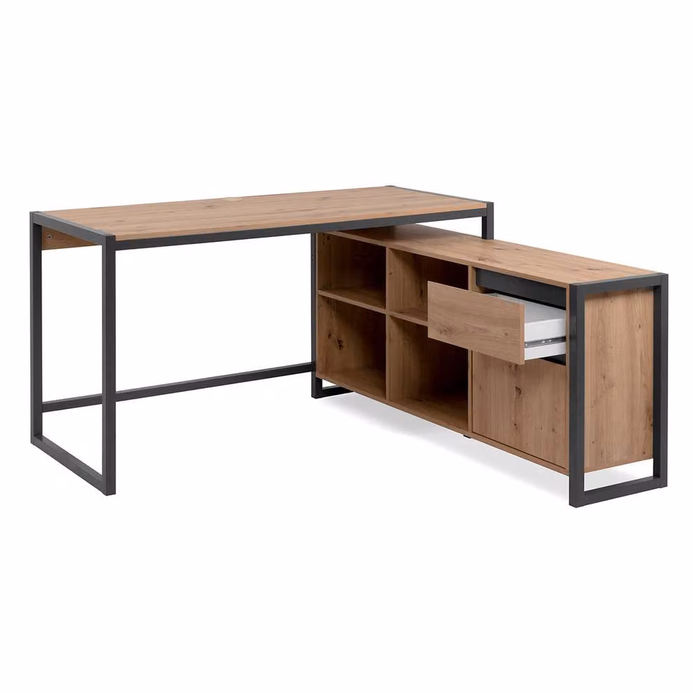 CALICOSY Prague Modular Corner Desk in Light Brown Oak Finish, W: 139 cm, D: 46.5 cm, H: 75 cm – 3