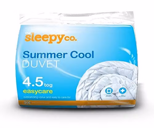 SW Living The Sleepy Co 4.5 Tog Hollowfibre Filled Polypropylene Non-Allergenic Summer Duvet Quilt, White, W/D/H: 200 x 200 cm