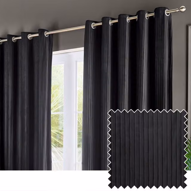 Make It A Home Corinthian Black Velvet Eyelet Room Darkening Curtains W: 183 cm, H: 229 cm