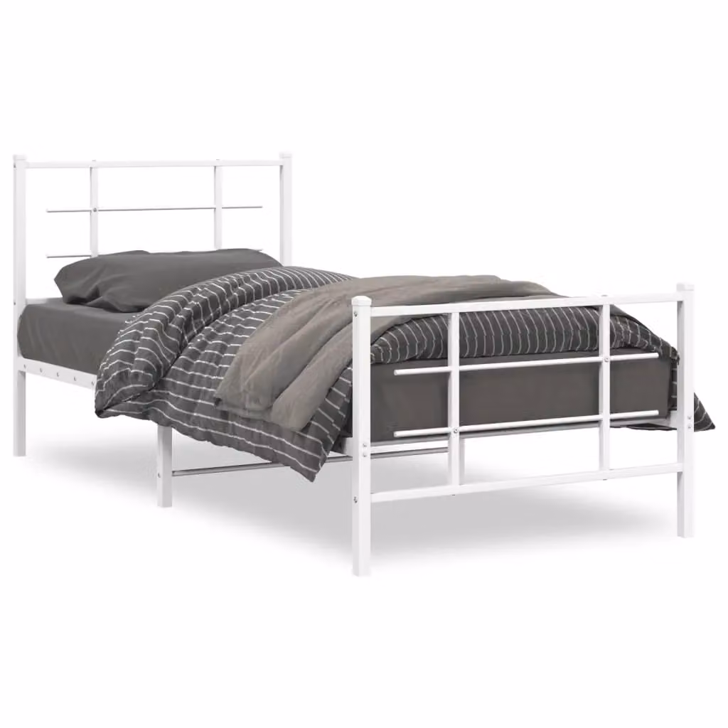 Berkfield Home Metal Bed Frame with Footboard in White, W/D/H: 90 x 190 cm – 2