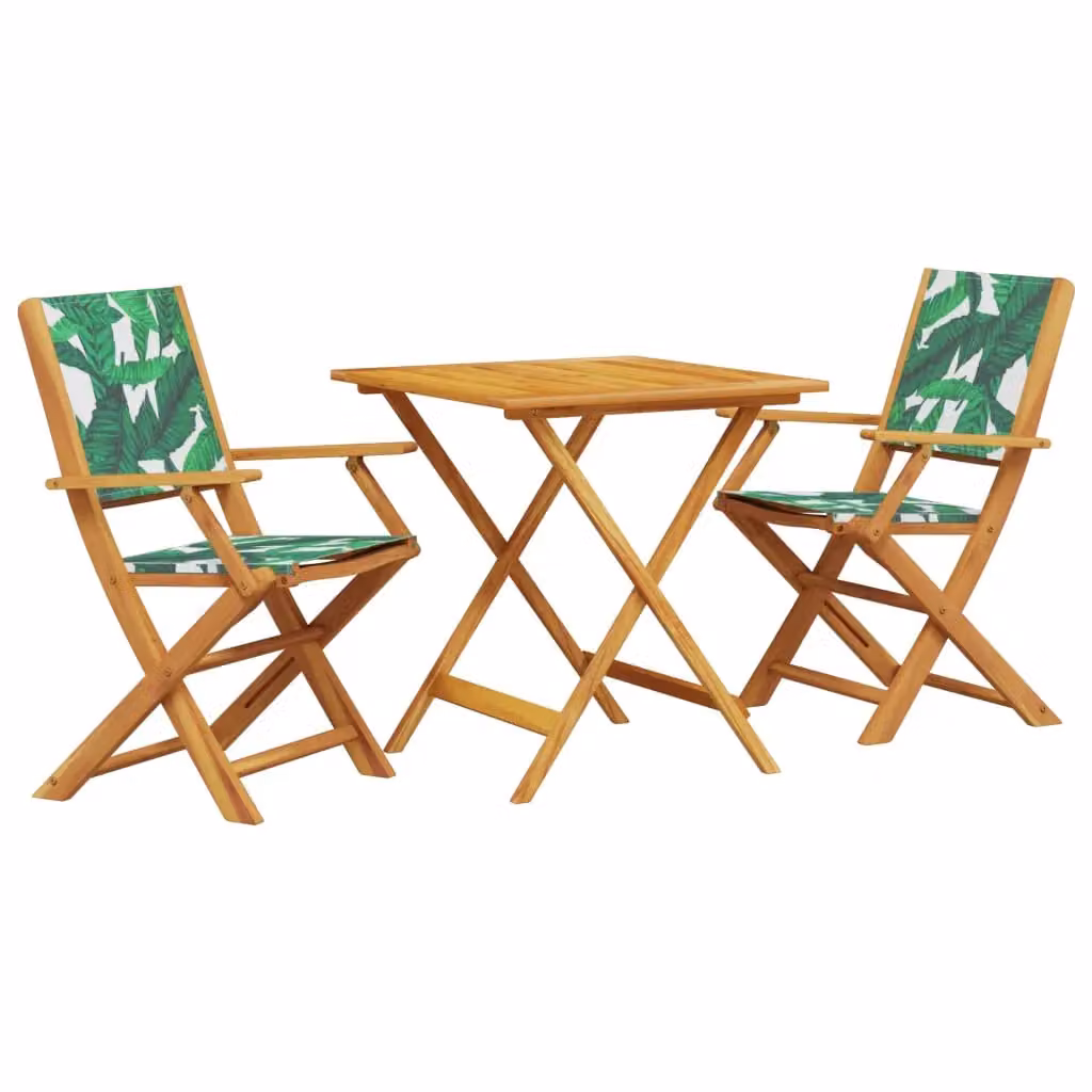 Berkfield Home 3 Piece Bistro Set in Green with Acacia Wood and Floral Fabric – 2