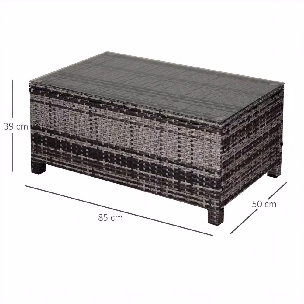 STILVORA Garden Coffee Table with Grey Rattan and Glass Top, W: 85.0 cm, D: 39.0 cm – 3