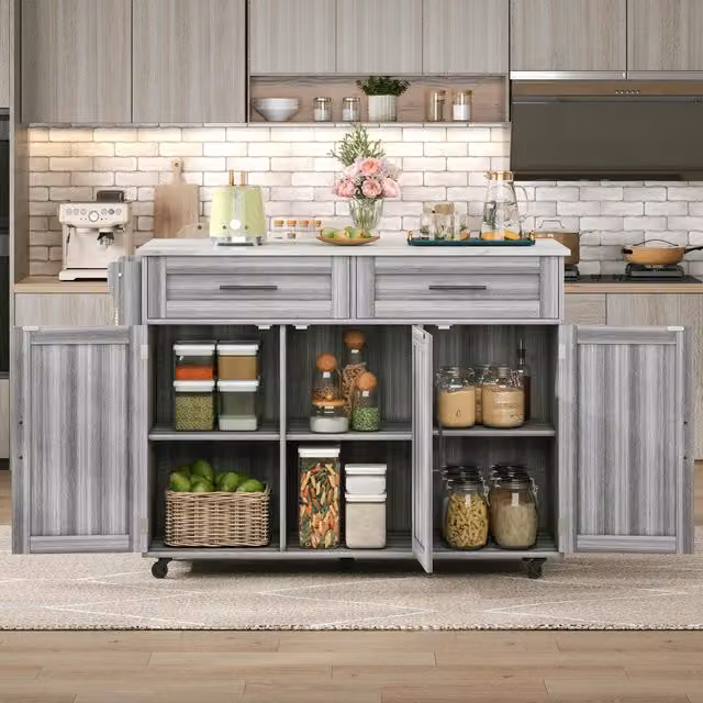 Aosom UK Mobile Kitchen Island Trolley with 2 Drawers and Foldable Tabletop, Grey and White, W: 46 cm, D: 71 cm, H: 91.5 cm – 1