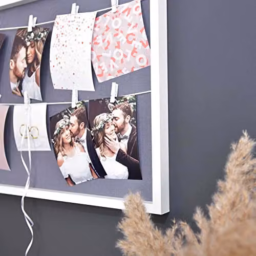 Nielsen Design Rustic Wood Photo Collage Frame in White and Grey for 8 Pictures 10x15 cm with Hanging Clothesline and Clips – 3