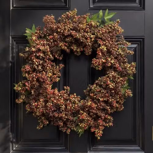 Botanik Luxury Artificial Floral Wreath in Multicolour, Red and Black, Diameter: 55 cm