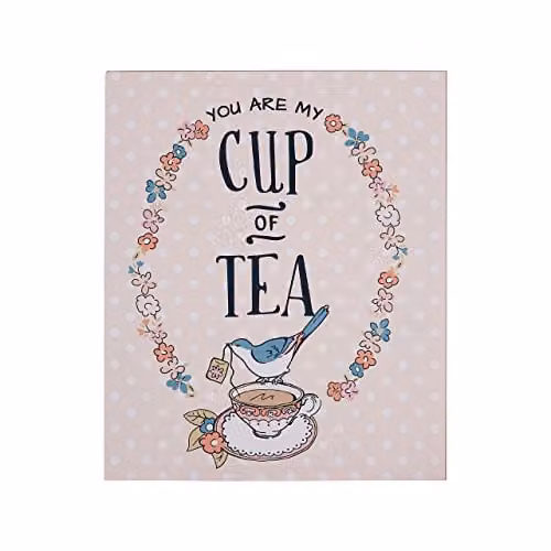 Orsina Cup of Tea Wall Plaque with Botanical and Animal Design in Pink and White