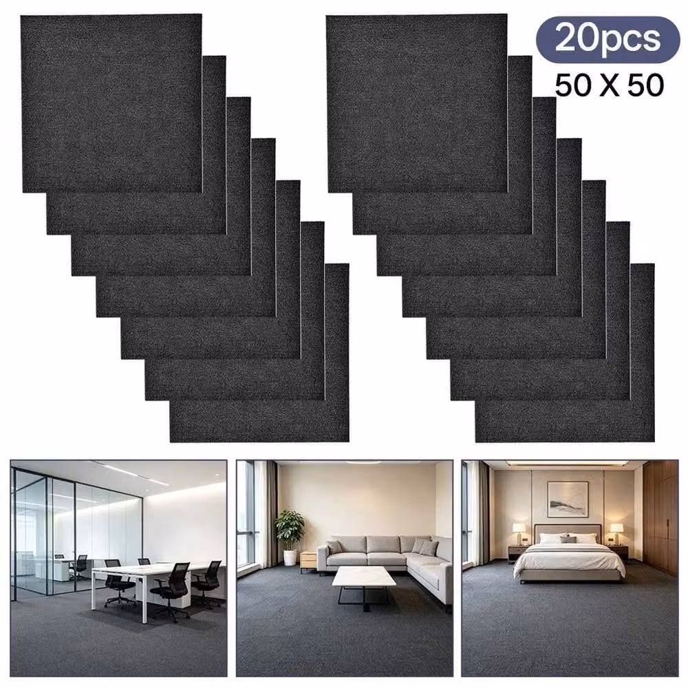 NESTLUNE 20-Piece Grey DIY Carpet Tiles for Commercial and Retail Flooring, W/D: 50 x 50 cm – 6