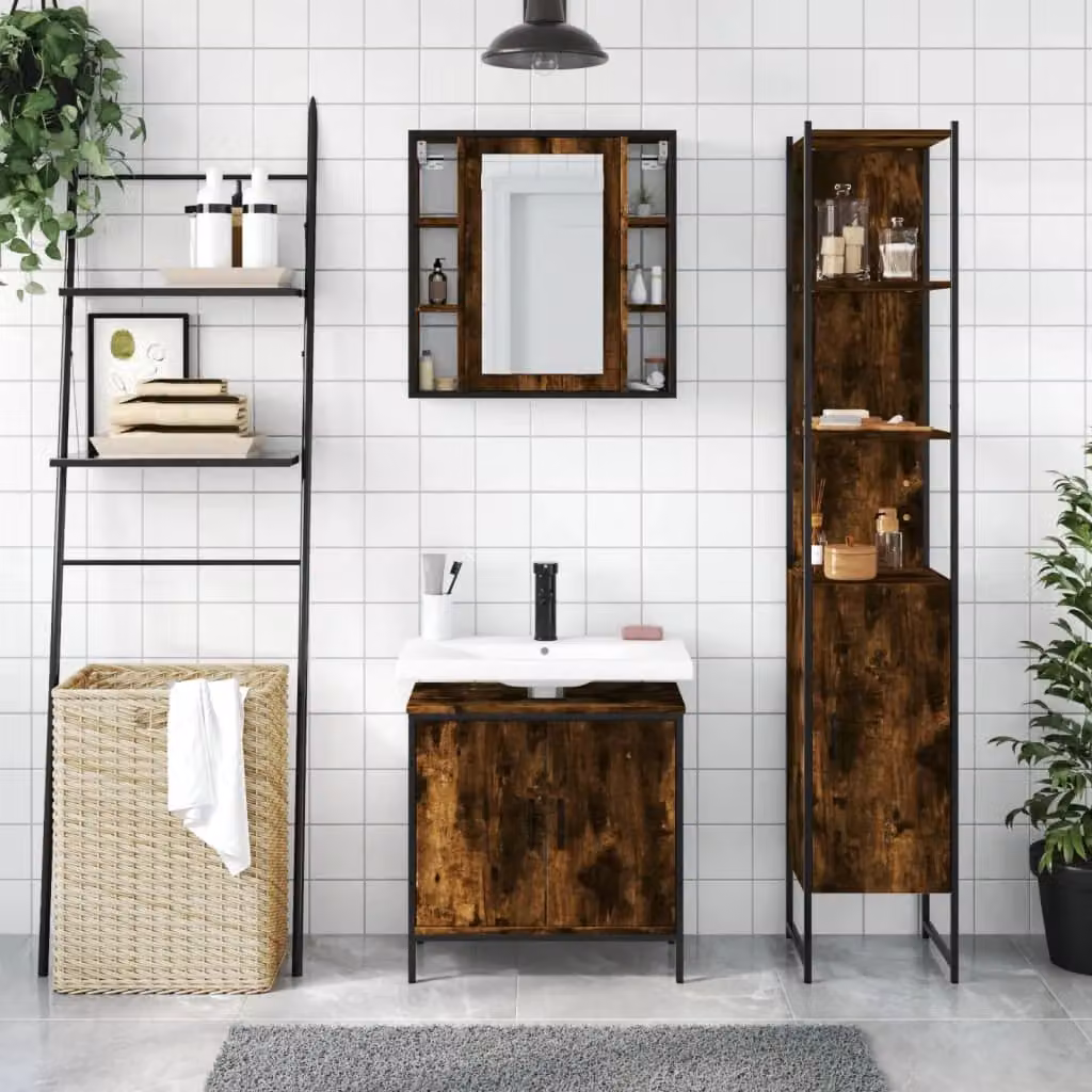 Berkfield Home 3 Piece Smoked Oak Bathroom Cabinet Set in Brown – 3