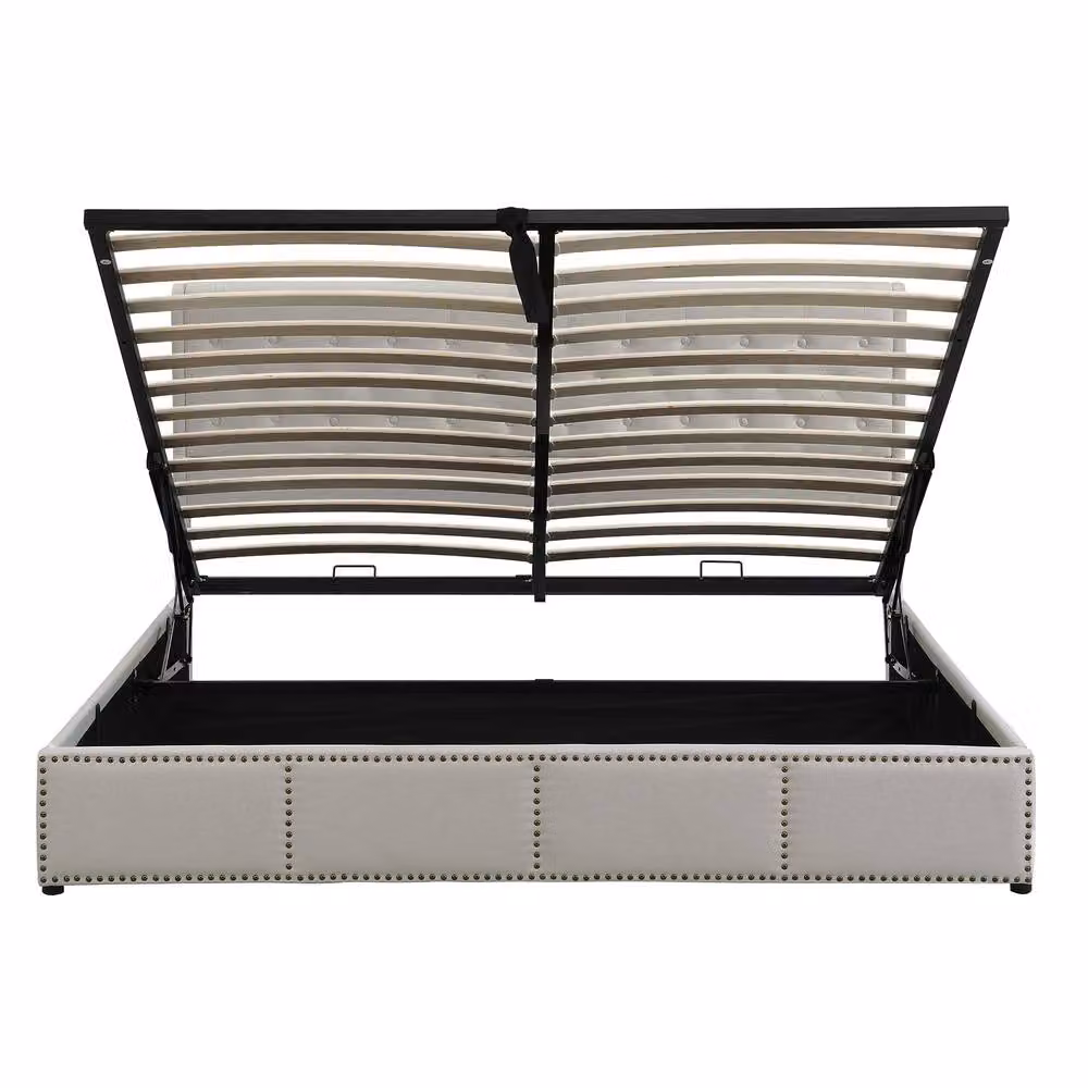 Matteo Upholstered Super King Size Bed with Lift Up Storage Base in Grey, W/D/H: 180 x 200 x 102.5 cm – 3