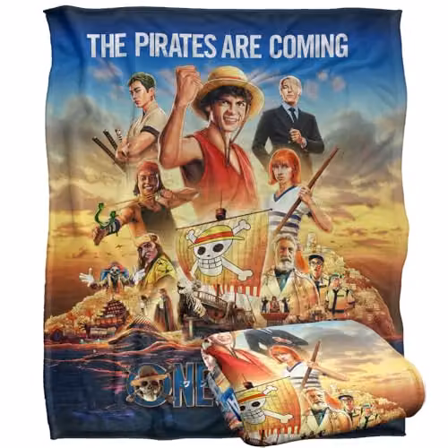 Netflix One Piece Straw Hat Crew Silky Touch Super Soft Fleece Throw Blanket, White and Multicolour, W/D/H: 152 x 127 cm – 5