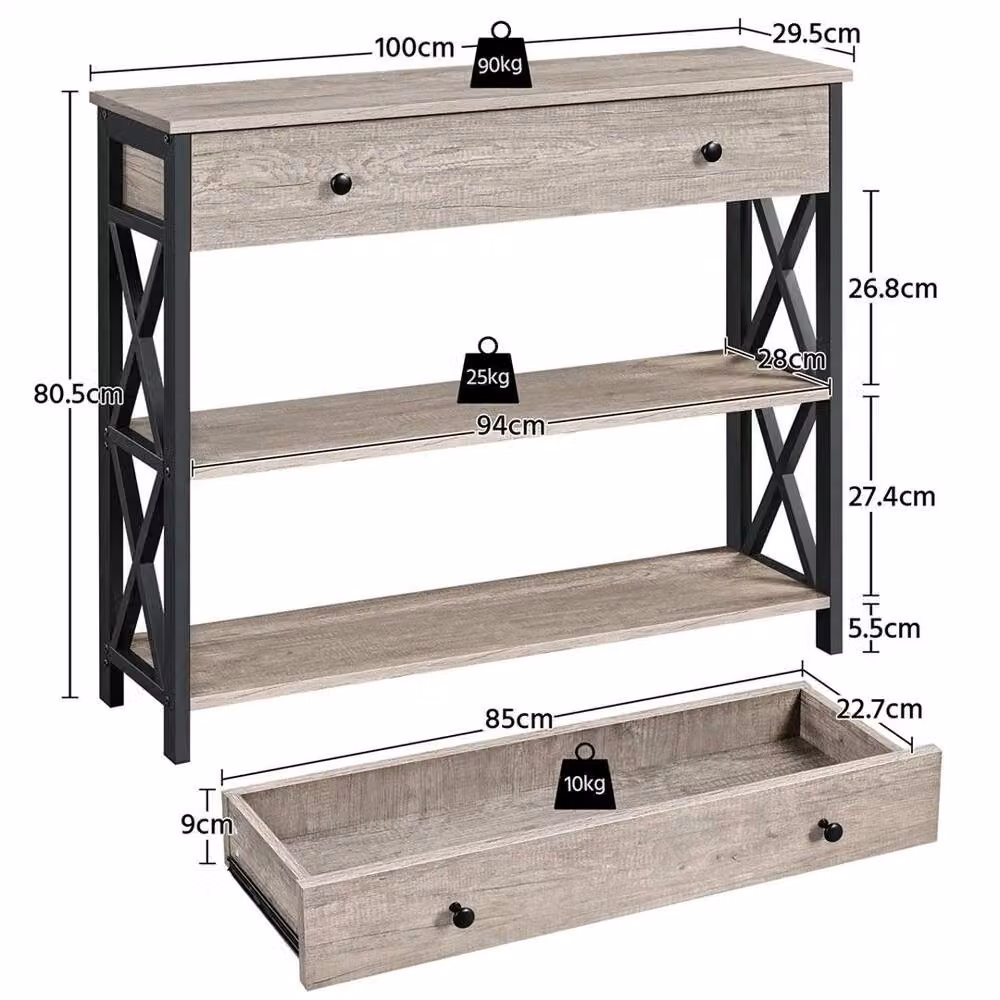 Kelvenix Industrial Console Table with Drawer, Grey, W/D/H: 100 x 29.5 x 80.5 cm – 2