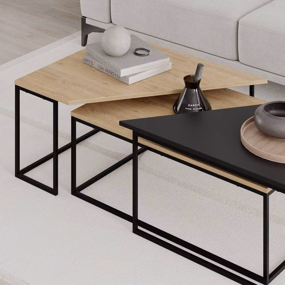 Calicosy TITAN Set of 3 Nested Coffee Tables in Taupe with Metal Legs – 2