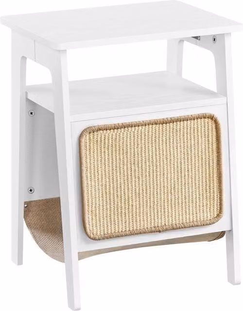 Yaheetech White Wood Cat Cave and Side Table with Scratching Board