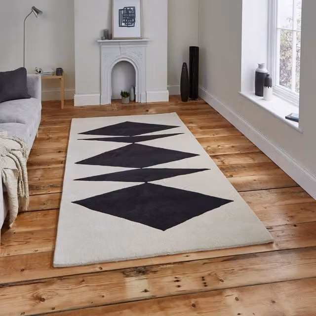 The Rug Shop UK Black Wool Modern Geometric Abstract Area Rug W: 150 cm, D: 230 cm