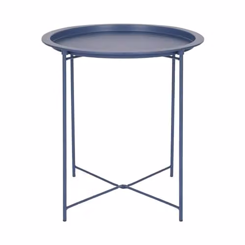 Harbour Housewares Round Metal Tray Table in Matte Blue