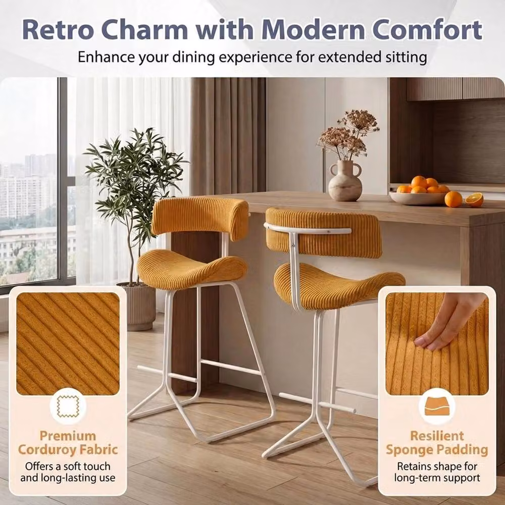 SPETLEK Mid-century Modern Kitchen Island Chairs with Footrest in Orange – 6
