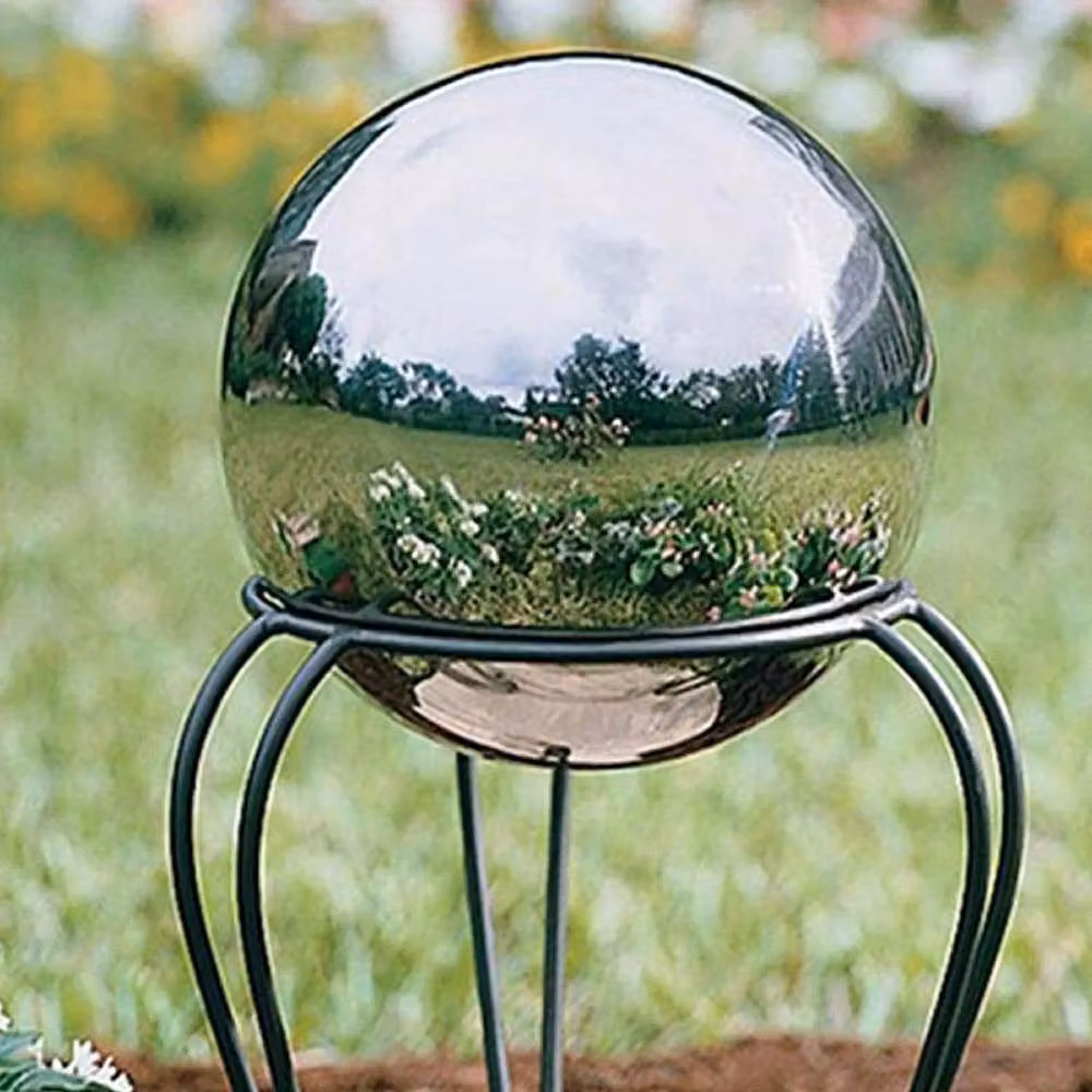 FLAVORA 4 Piece Stainless Steel Round Garden Gazing Balls in Metallic Silver – 4