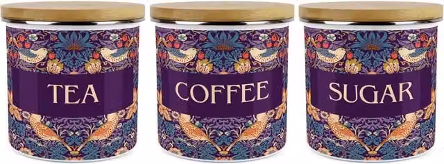 Purely Home Strawberry Thief Floral Ceramic Kitchen Canister Set of 3, Purple