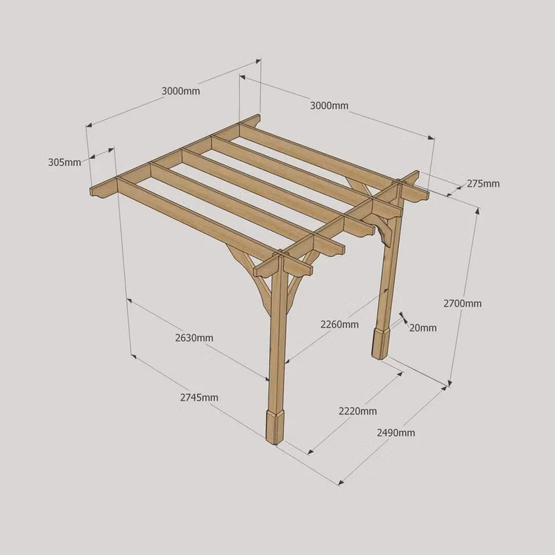 Rutland County Garden Furniture Ltd Wall Mounted Premium Lean-to Pergola in Rustic Brown Wood, W: 300 cm, D: 300 cm, H: 270 cm – 5