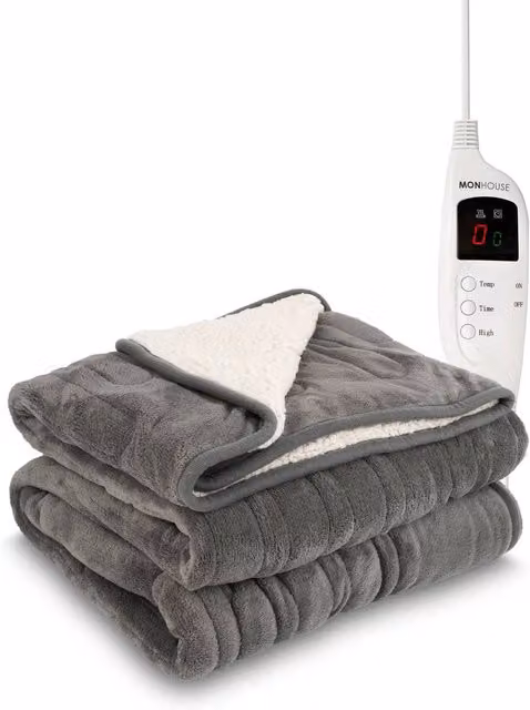 MONHOUSE Grey Heated Electric Blanket with Plush Coral Fleece and Flannel, W/D/H: 180 x 200 cm – 7
