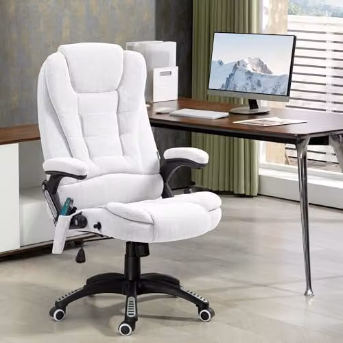 Vinsetto Executive Massage Office Chair in White Linen Fabric with Lumbar Heating and Armrests, W/D/H: 74 x 74 x 120 cm – 2