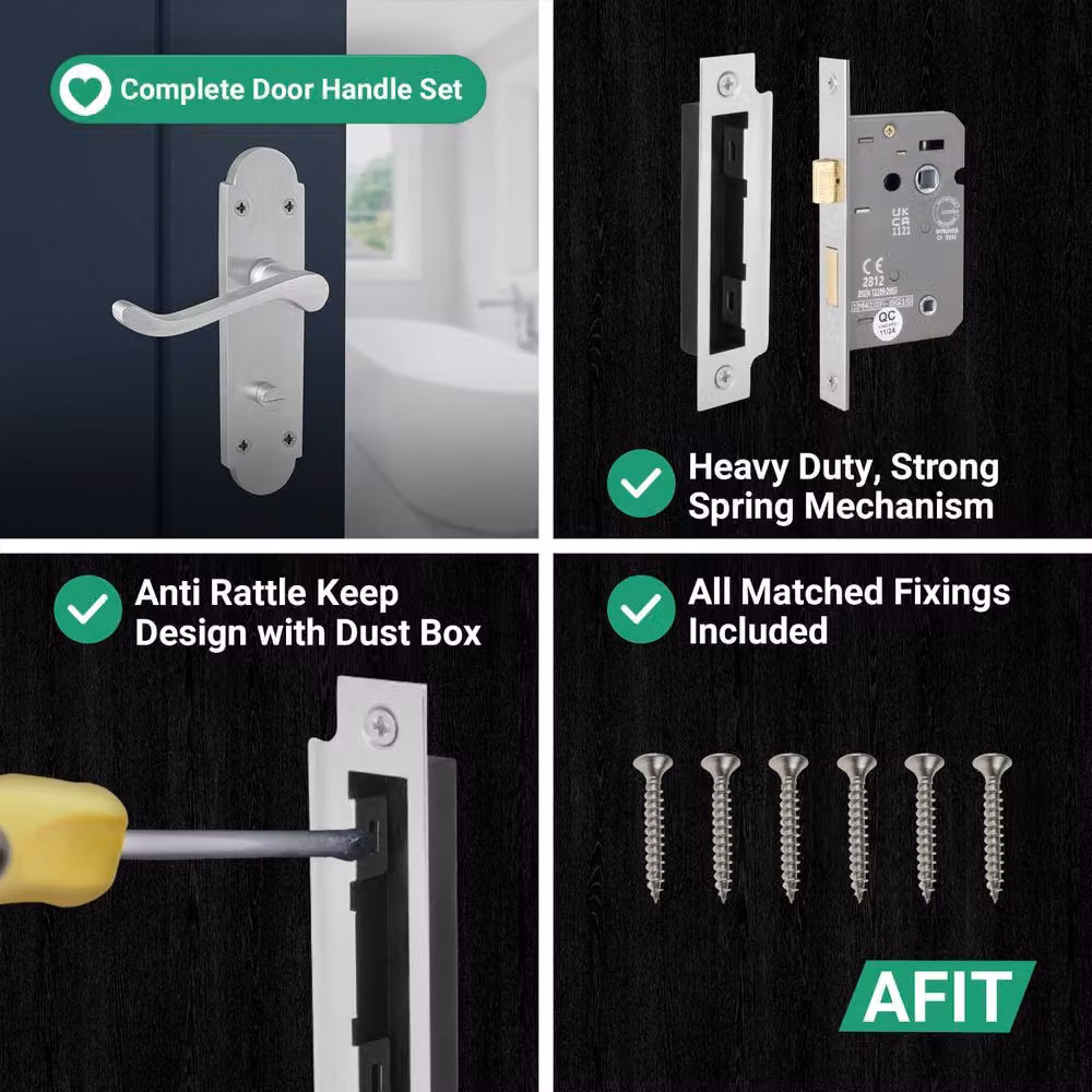 AFIT Satin Chrome Bathroom Door Handle Set with Backplate in Silver, W/D/H: 15 x 15 x 1.5 cm – 2