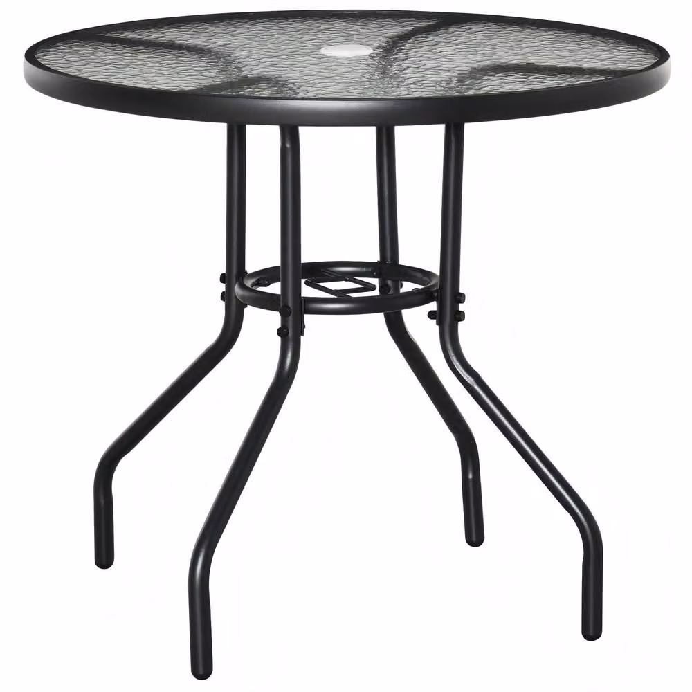 STILVORA Round Outdoor Table with Parasol Hole in Matt Black, Diameter: 80 cm – 4