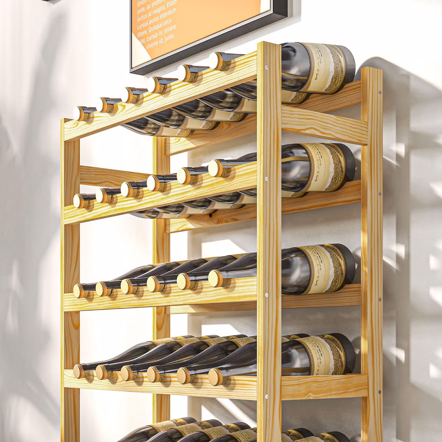 HOMCOM 42-Bottle Rustic Pine Wooden Wine Rack in Brown – 4