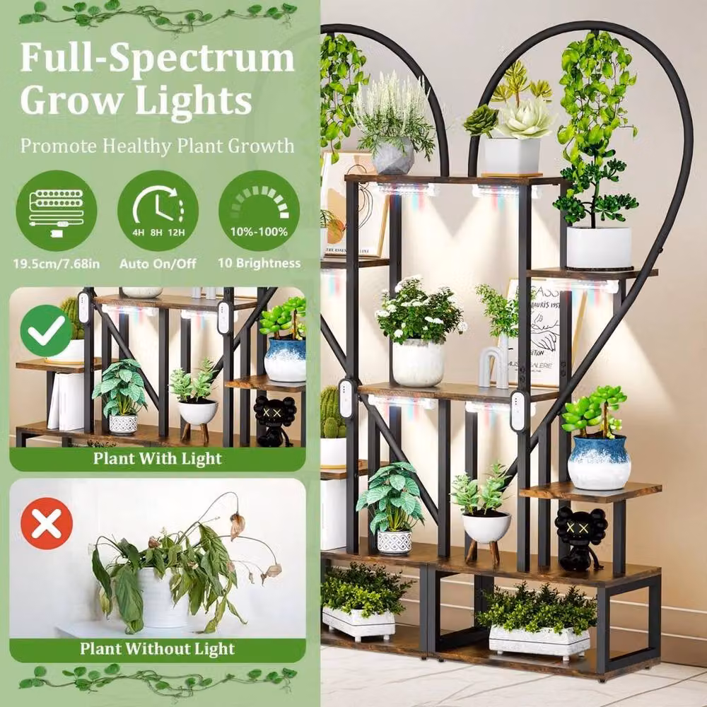Kelvenix Vintage Black Indoor Plant Stand with Integrated Lighting – 4