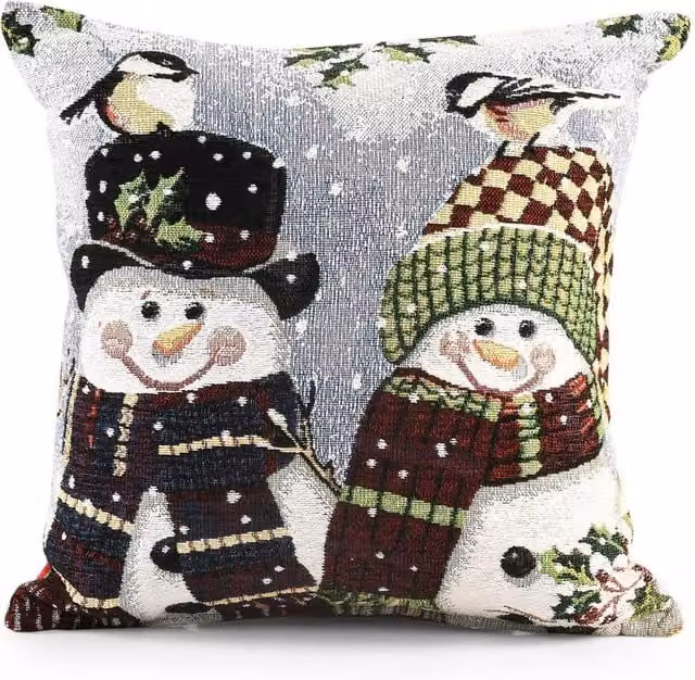 Velosso Xmas Happy Snowmen Filled Cushion in Blue and Multicolour, W x D: 43 x 43 cm