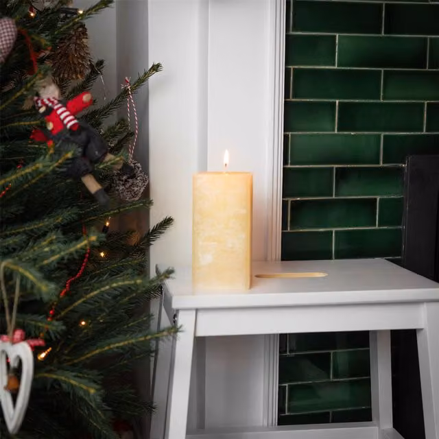 Nicola Spring Square Vanilla Pillar Candle in Beige and White