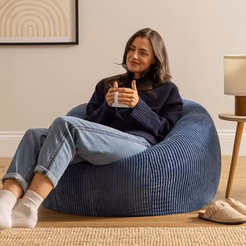 icon Kingston Cord Bean Bag Set of 2 in Blue with EPS Polystyrene Filling – 2