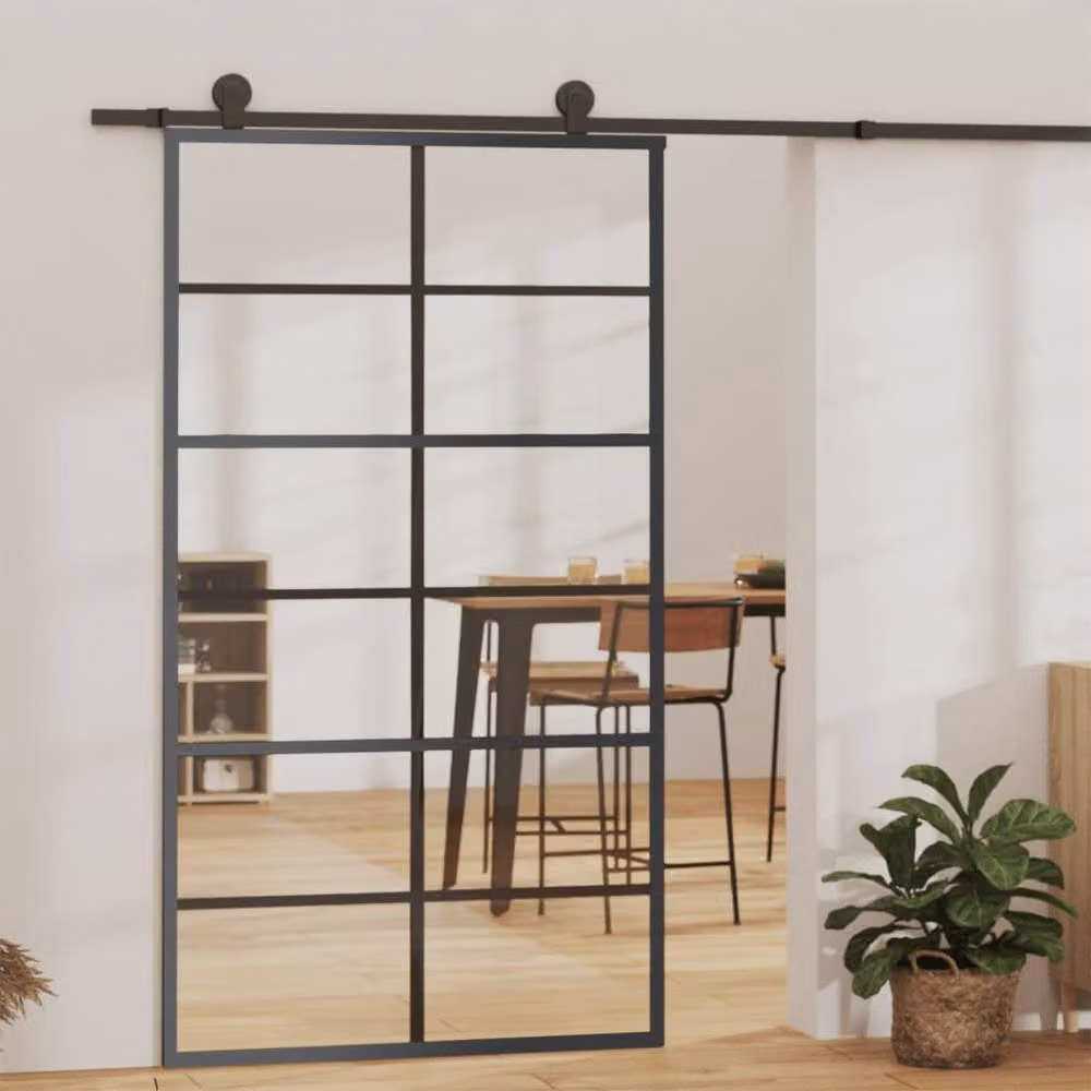 Berkfield Home Black Sliding Glass and Aluminium Door with Hardware Set, W: 102 cm, H: 205 cm – 2