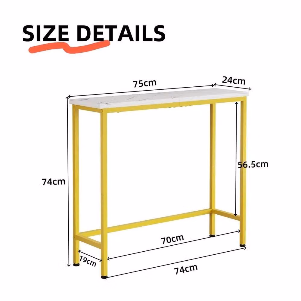 VOGREX Modern White Marble and Gold Rectangular MDF Console Table Storage Shelf – 2