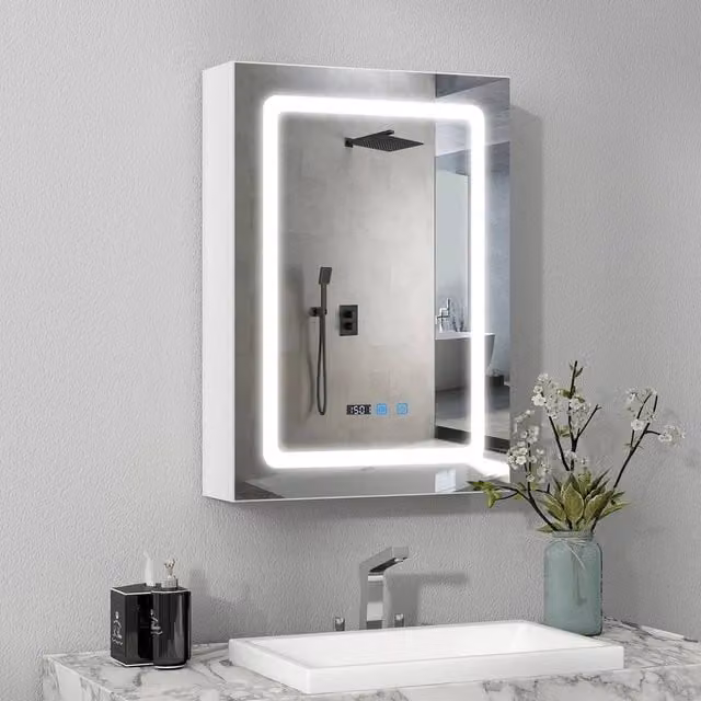 PAWNORA LED Bathroom Mirror Cabinet with Dimmable 3-Colour Lighting in White