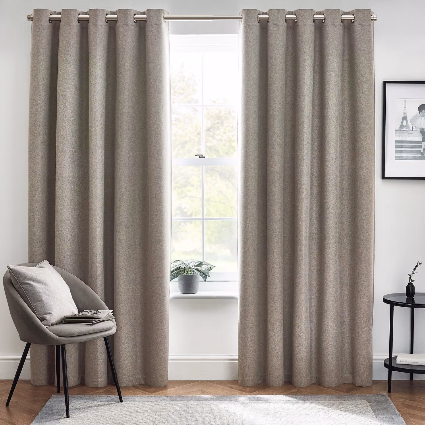 Furn Dawn Grey Blackout Eyelet Curtain Pair, Thermal Insulating, Width: 168 cm, Drop: 137 cm – 2