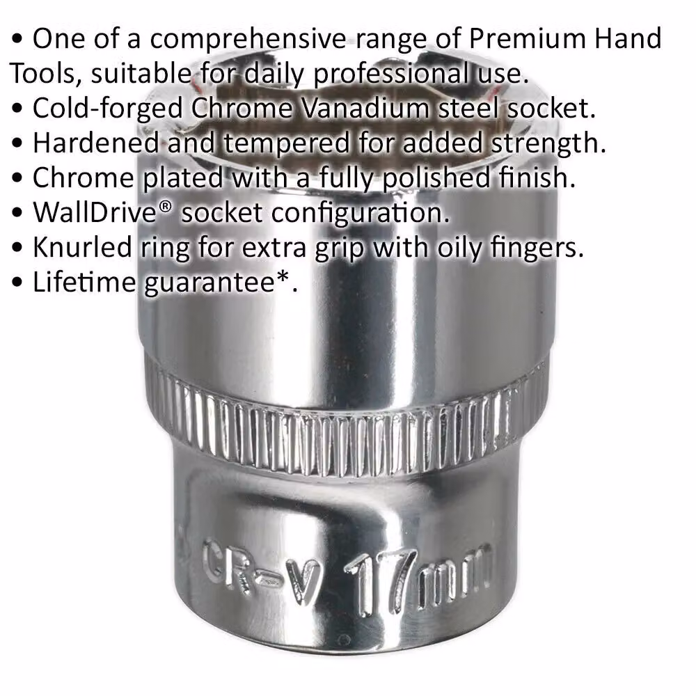 Loops 17mm Forged Steel 3/8 inch Square Drive Socket in Silver Chrome Vanadium – 2