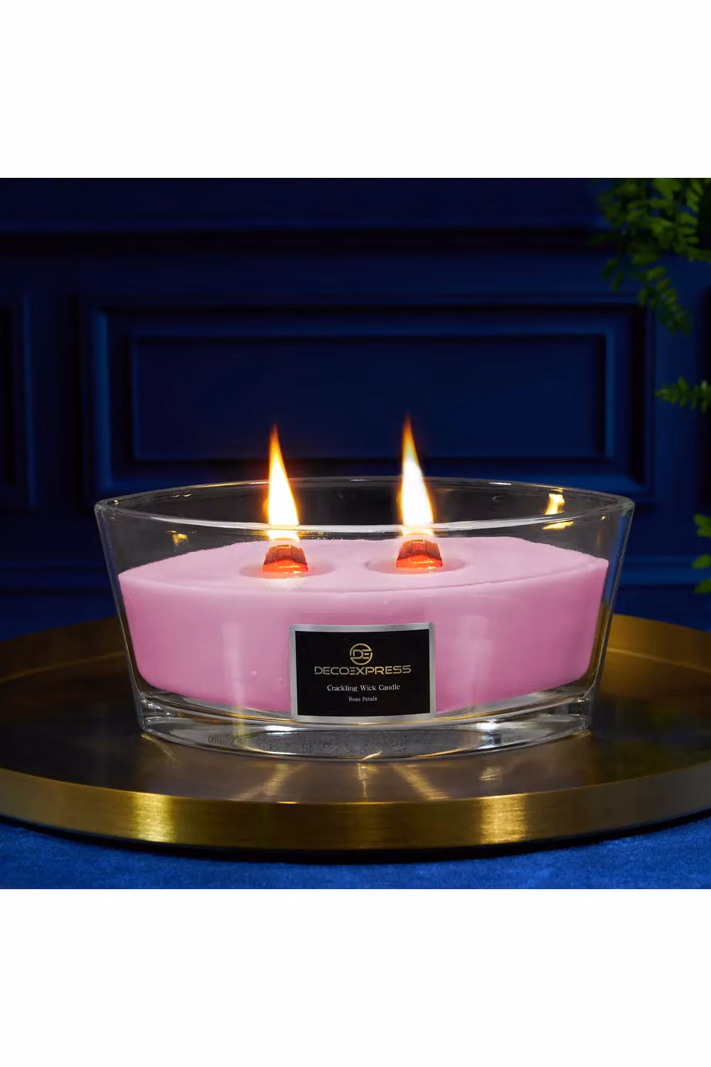 Deco Express Rose Petals Scented Woodwick Pillar Candle in Pink – 10