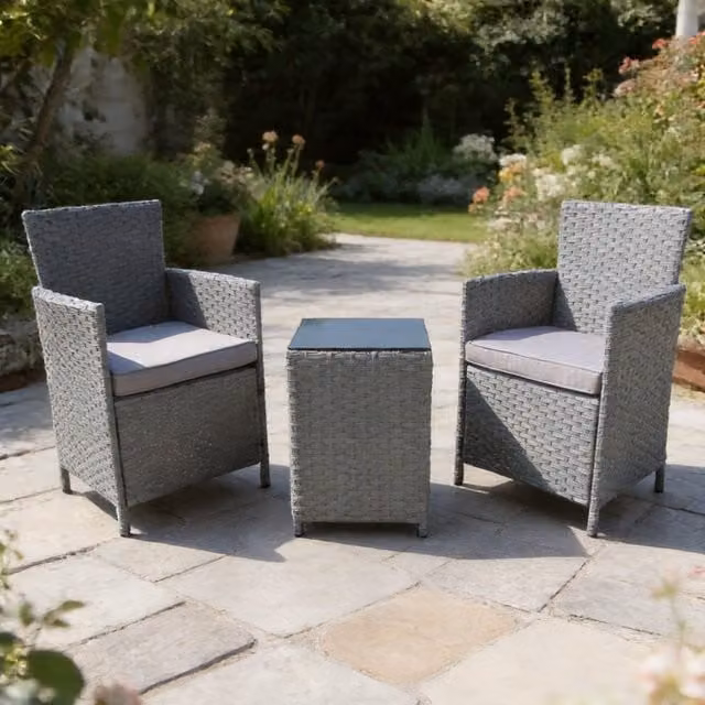 Furniture One Classic Rattan Garden Bistro Set in Grey