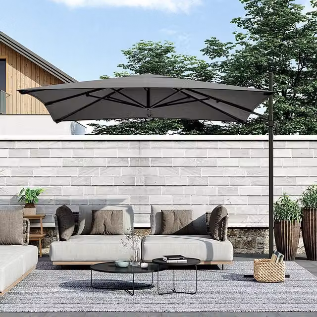 Breeins Cantilever Parasol with Cross Base in Dark Grey, 250 cm