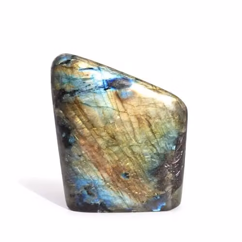 KDMD Madagascar Labradorite Large Polished Stone with Blue Green and Gold Iridescent Flash, 550-750g – 1