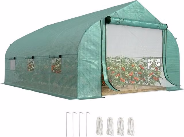 NESTLUNE Green Outdoor Tunnel Greenhouse with Roller Window and Growing Aid, W: 4.5 m, D: 3 m, H: 2 m